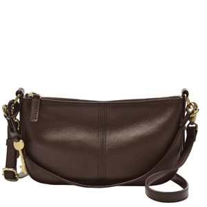 Fossil Jolie Baguette Espresso Brown Leather & Brass Crossbody Purse
